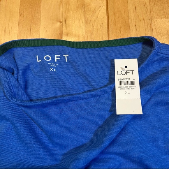 NWT LOFT Blue Long Sleeve Top with Green Trim - Picture 6 of 11